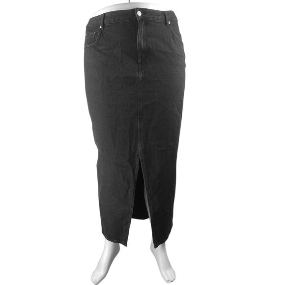 Asos Women's Black High Waisted Front Slit Straight Denim Jean Skirt Size 12 - Picture 1 of 4